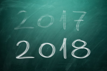 New year 2018 on green board. Chalkboard