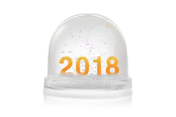 Paperweight with glitter isolated on white. Happy new year 2018 concept.