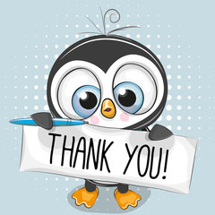 Obraz premium Cute cartoon Penguin Boy with plaque