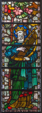LONDON, GREAT BRITAIN - SEPTEMBER 19, 2017: The king David on the stained glass in St Mary Abbot's church on Kensington High Street.