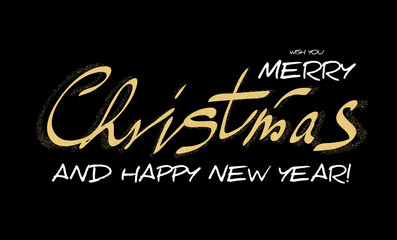 Merry Christmas Calligraphic Lettering with Elegant Gold Effects, Vintage Shining Design. Vector illustraion