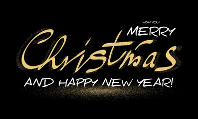 Merry Christmas Calligraphic Lettering with Elegant Gold Effects, Vintage Shining Design. Vector illustraion