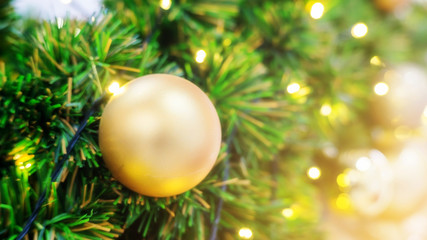 Obraz na płótnie Canvas Golden ball hanging on a Christmas tree.