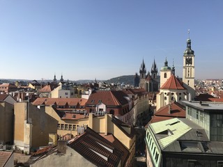 Aerial shot above city of Prague