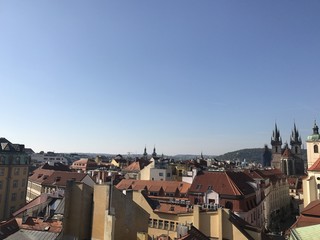 Aerial shot above city of Prague