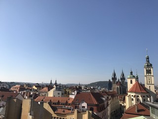 Aerial shot above city of Prague