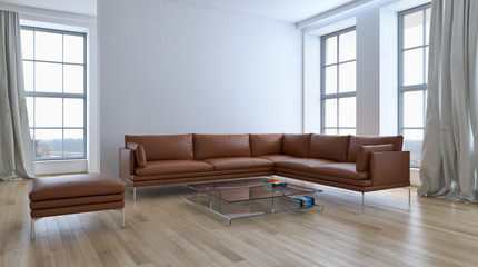 Modern bright interiors 3D rendering illustration