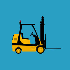 Yellow Forklift Truck Isolated on a Blue Background, Vector Illustration
