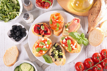 assorted bruschettas with ingredient