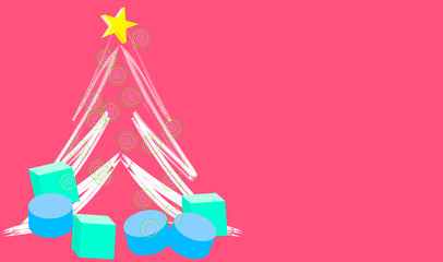 Cartolina auguri di Natale Rosa con regali sotto l'albero di natale