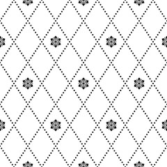 Geometric abstract vector black and white pattern. Geometric modern ornament with flowers. Seamless modern background
