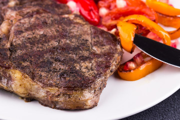 Grilled beef steak closeup