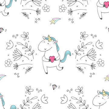 Fototapeta cute unicorn vector pattern