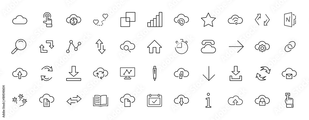 Fototapete Set of cloud vector line icon. It contains symbols to upload, download, link and more. Editable move. 32x32 pixels.