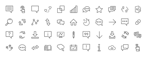 Set of speech bubble chat vector lines of icons. Editable move. 32x32 pixels.
