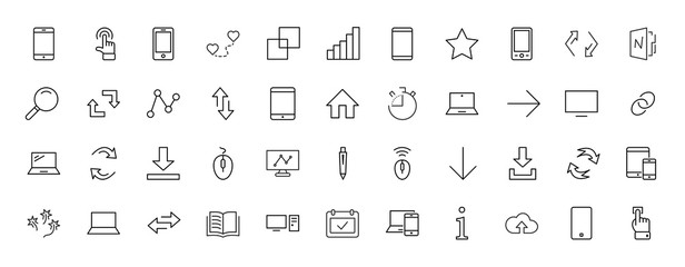 Set of smart devices and gadgets, computer equipment and electronics. Electronic devices icons for web and mobile vector line icon. Editable move. 32x32 pixels.