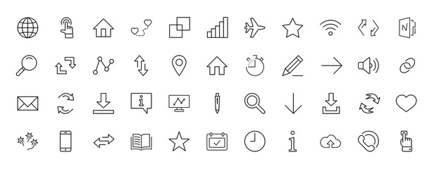 Set of Web Vector Line Icons. Contains such Icons as Globe, Wi-fi, Home, Heart, Phone, Pencil, Time Clock, Star and more. Editable Stroke. 32x32 Pixel Perfect