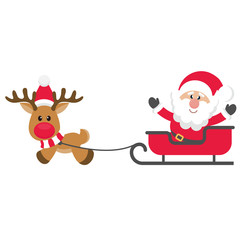cartoon christmas deer vector with sleigh and santa claus