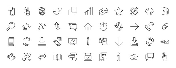 Set of Message Vector Line Icons. Contains such Icons as Conversation, SMS, Heart, Love Chats, Notification, Group Chat and more. Editable Stroke. 32x32 Pixel Perfect.