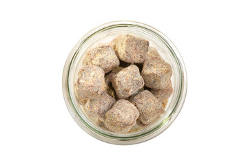 Handmade chocolate truffles in jar