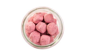 Handmade chocolate truffles with raspberry