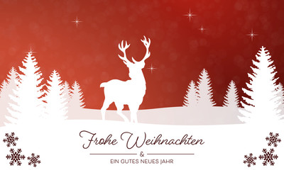 Weihnachtliche Landschaft mit Rentier - Rot