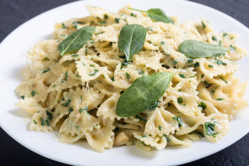 Pasta with baby spinach