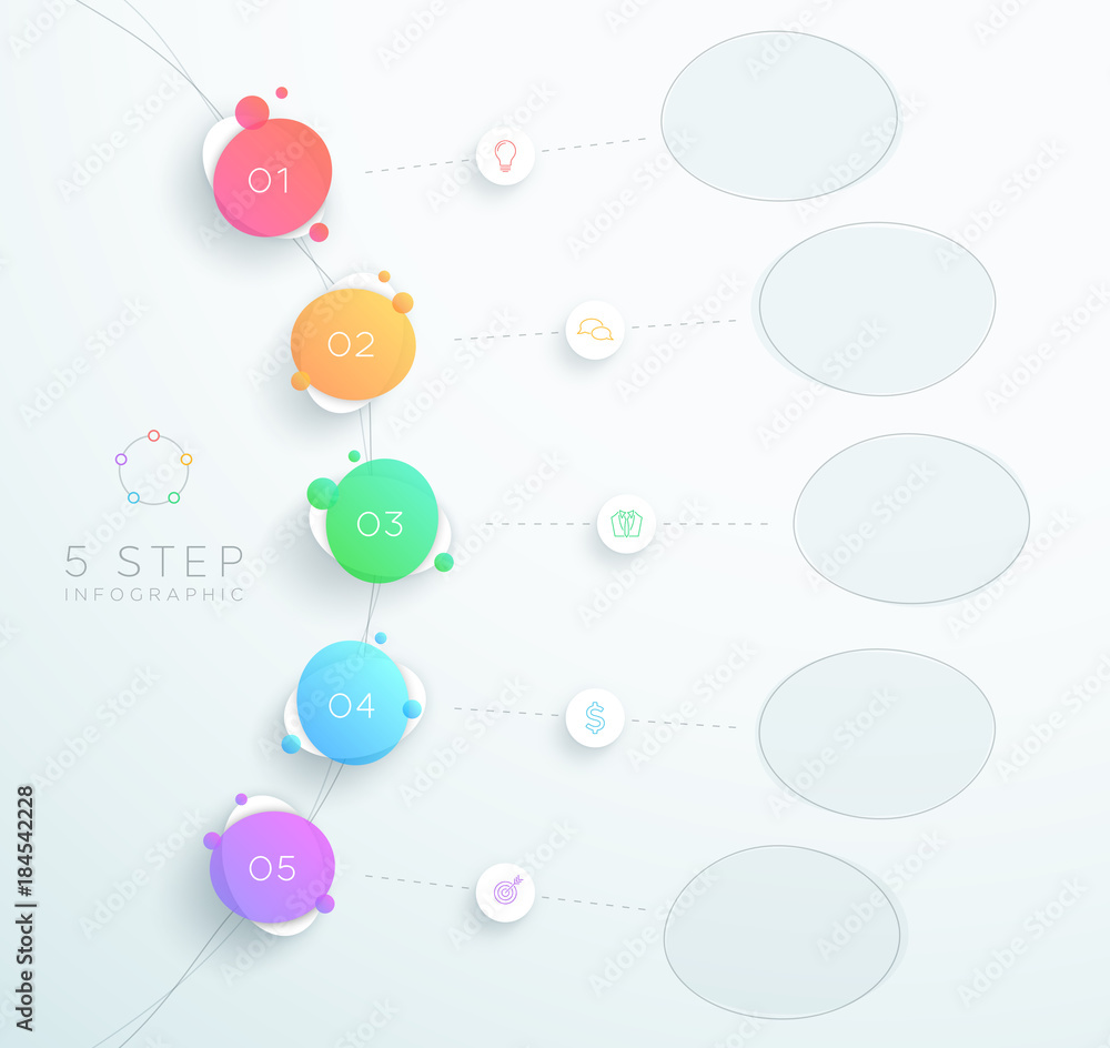 Poster vector abstract 3d circles linked number 1 to 5 infographic
