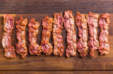 Sliced fried bacon