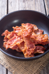 Pan with fried bacon