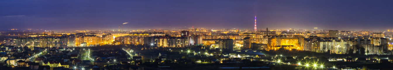Panorama night aerial view of Ivano-Frankivsk city, Ukraine. © bilanol
