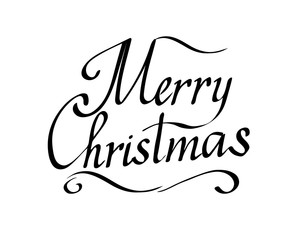 Merry christmas text vector on white background. Lettering for invitation, wedding and greeting card, prints and posters. Hand drawn inscription