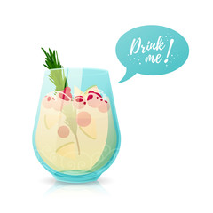 Design a banner with a cocktail. Drink me. Illustration with a glass of alcoholic sangria. Vector.