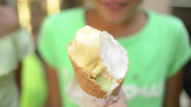Three funny Girls eat fruity Plomber Ice cream Cone