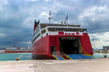 Ferry Boat Ship with open Ramp
