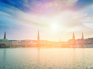 Alster Lake and Hamburg city panorama