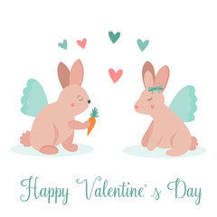 Holiday card with funny rabbits in love