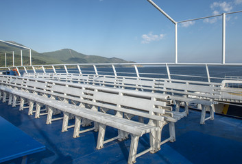 Ferry boat in the sea,passengers seats
