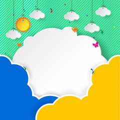 Cloud paper art style background.Greeting card colorful background for sale banner and template.Vector illustration.