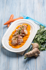 octopus with carrot cream and ginger