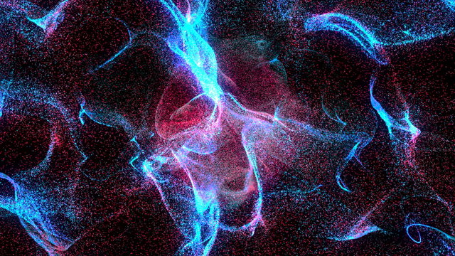 Colorful Particles dispersing and twisting. High quality clip rendered on high end computer and graphics card. 3d rendering