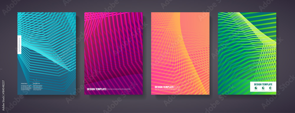 Wall mural design halftone covers vector template with lines. journal design geometric shape background set, ha