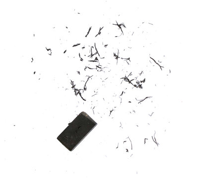 eraser scrap and eraser on white background.