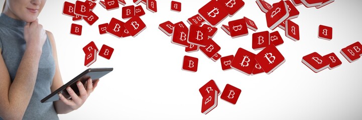 Composite image of mid section of young businesswoman using