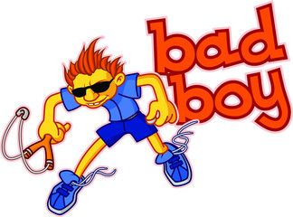 Funny cartoon bad boy. Company character. Vector illustration for any media. Image is isolated on a white background for printing, banner or website.