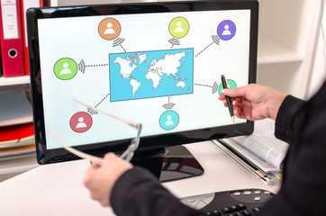 Global connection concept on a computer monitor