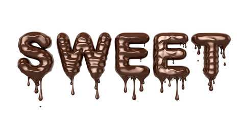 The chocolate letters that make up the word is sweet. 3D illustration