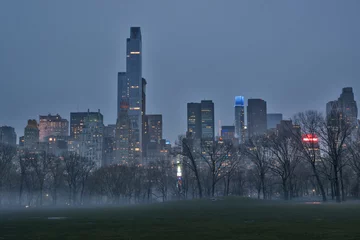 No drill blackout roller blinds Central Park Rainy foggy winter night at Central Park