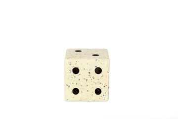 Game cube against white background. Figures. Cube of stone