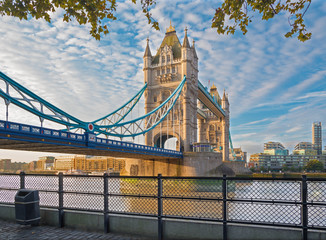 London - The  Tower bridge and Thames riverside in morning light.